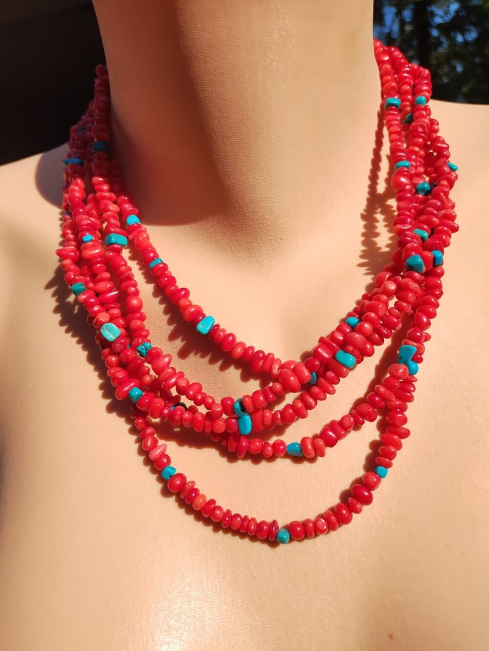 Jay King DTR 5 strand Coral and turquoise necklace 925 Sterling Silver